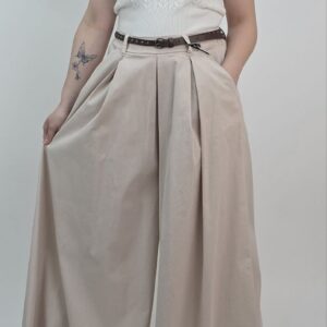 Spodnie damskie z paskiem jasny beż, rozmiar uniwersalny