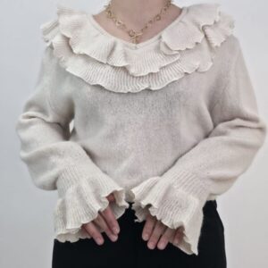 Sweter damski z falbanką beżowy, rozmiar uniwersalny