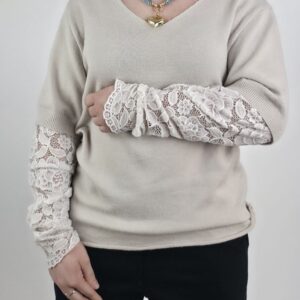 Sweterek beżowy z koronką, rozmiar uniwersalny