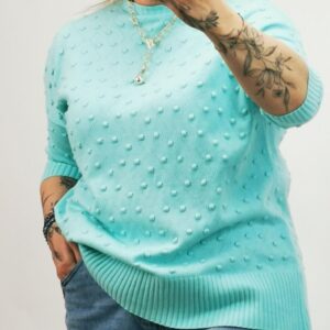 Bluzka perlista z fakturą w kropki 3D, miętowa, rozmiar uniwersalny