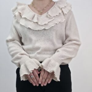 Sweter damski z falbanką beżowy, rozmiar uniwersalny