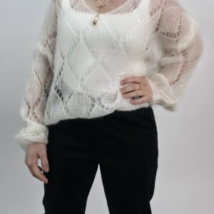 Sweterek z kid moheru w kolorze śmietankowym, rozmiar uniwersalny