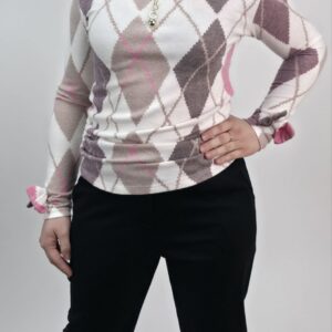 Bluzka śliwkowo-różowa w romby, rozmiar uniwersalny