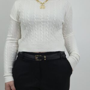 Sweter krótki dzianinowy śmietankowy, rozmiar uniwersalny