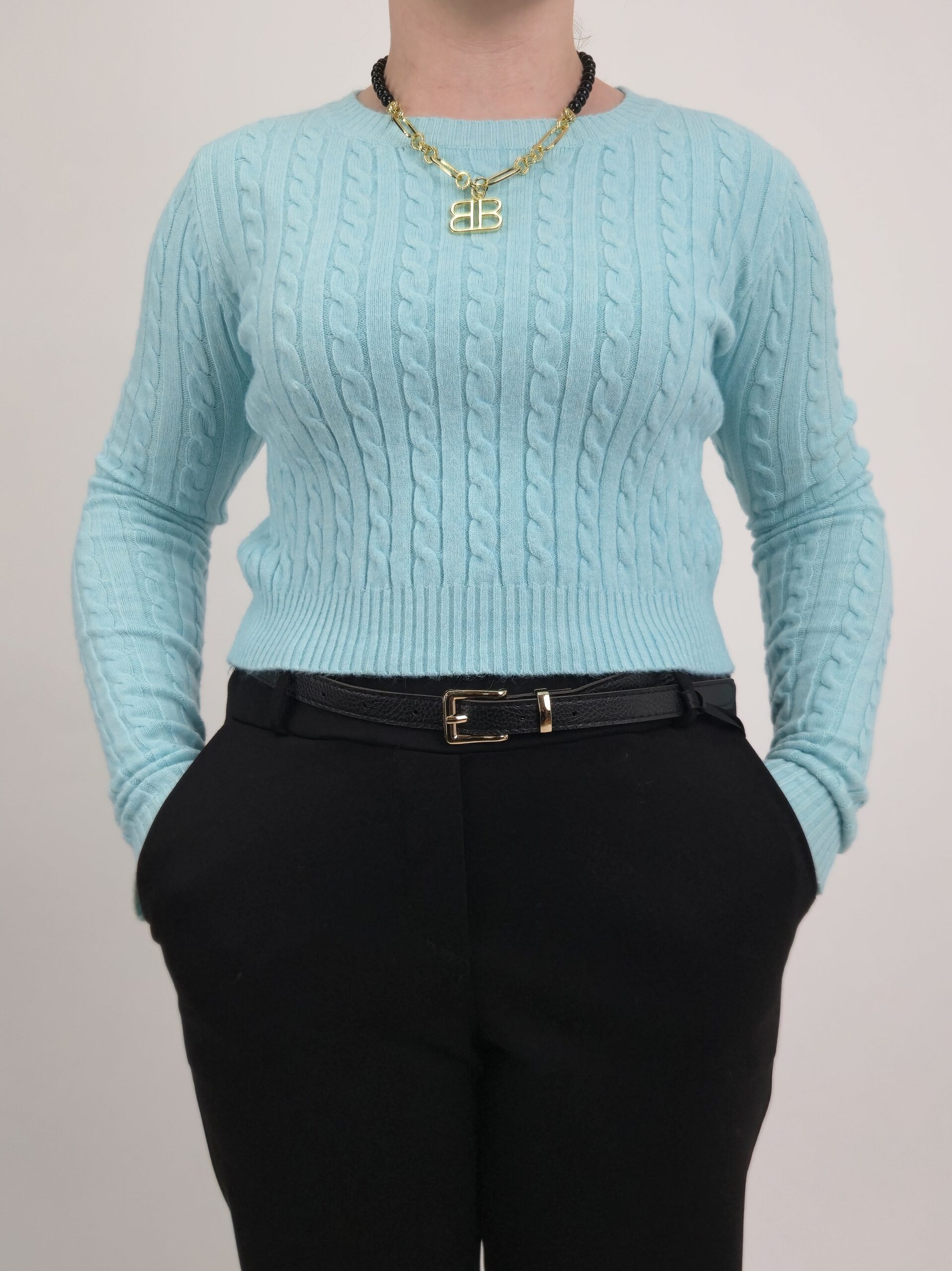 Sweter krótki dzianinowy miętowyy