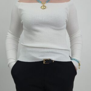 Bluzka prążek hiszpanka śmietankowa, rozmiar uniwersalny