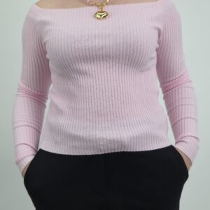 Bluzka prążek hiszpanka pastelowy róż, rozmiar uniwersalny