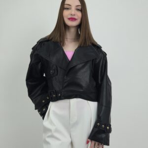 Czarna ramoneska eko skóra z paskiem damska