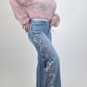 MUST HAVE!! Spodnie jeans z haftem kwiatowym