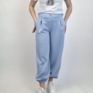 Spodnie Masełkowe Pumpki z Biżuteryjnym Guzikiem- baby blue