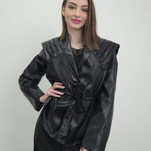 Kurtka kopertowa z paskiem z e-skóry- czarna, rozmiar uniwersalny