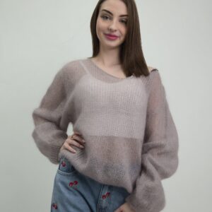 Sweter Ażurowy Kid Mohair- kolor fango