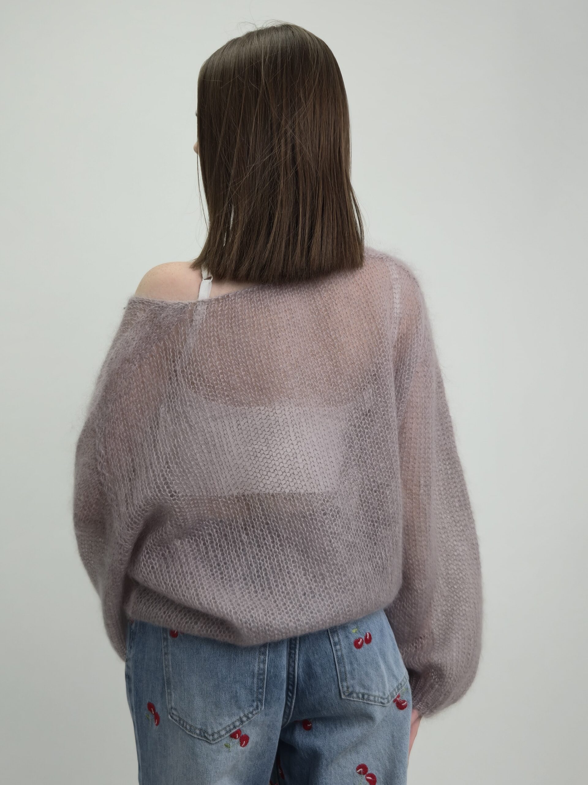 Sweter Ażurowy Kid Mohair- kolor fango - obrazek 2