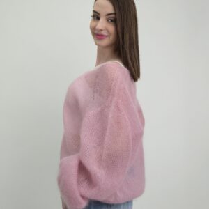 Sweter Ażurowy Kid Mohair- kolor pudrowy róż
