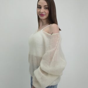 Sweter Ażurowy Kid Mohair - kolor śmietankowy