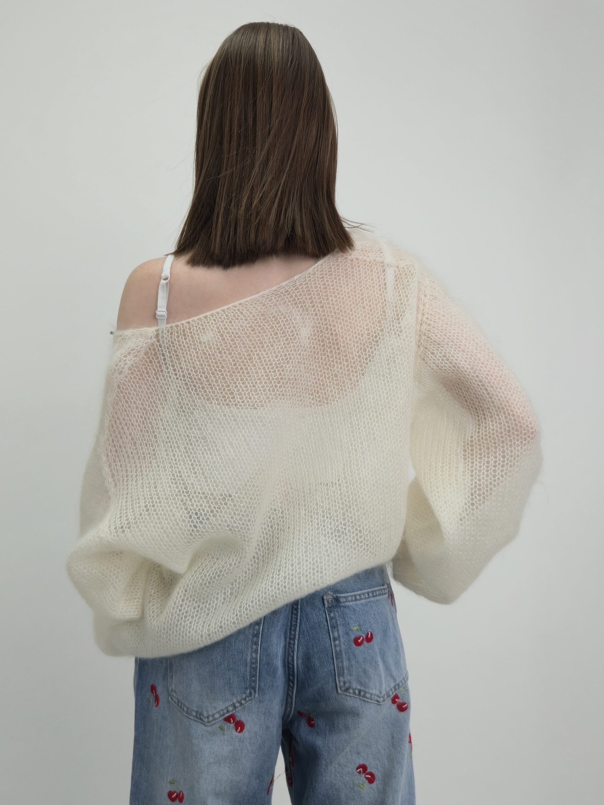 Sweter Ażurowy Kid Mohair śmietankowy - obrazek 2