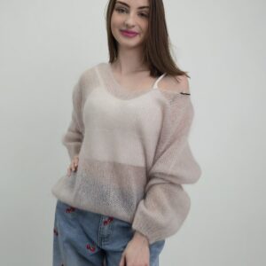 Sweter Ażurowy Kid Mohair- kolor beżowy