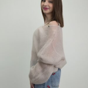 Sweter Ażurowy Kid Mohair- kolor beżowy