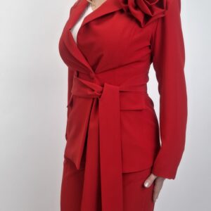 Garnitur elegancki damski z różą w kolorze szlachetnej czerwieni, rozmiar uniwersalny