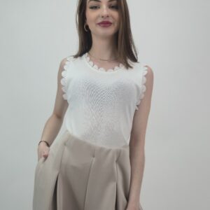 Bluzka bez rękawów dzianinowa śmietankowa, rozmiar uniwersalny