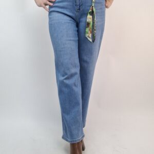 Spodnie jeansy wide leg premium denim, jasny niebieski z paskiem i zawieszką