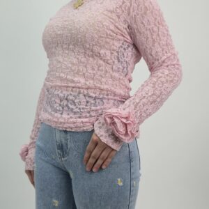 Bluzka koronkowa pastelowy róż, rozmiar uniwersalny