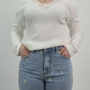 Bluzka bawełniana z koronką śmietankowa, rozmiar uniwersalny