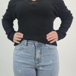 Bluzka bawełniana z koronką czarna, rozmiar uniwersalny