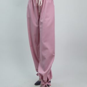 Spodnie z Wiązaniem przy Nogawce – pudrowy róż, rozmiar uniwersalny