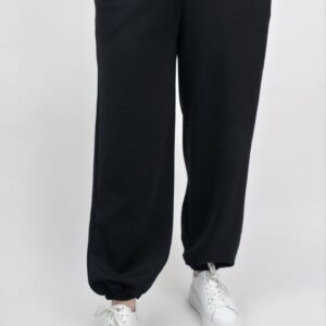 Spodnie Masełkowe Pumpki z Biżuteryjnym Guzikiem- czarne