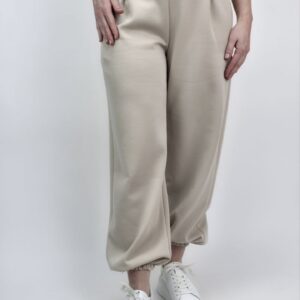 Spodnie Masełkowe Pumpki z Biżuteryjnym Guzikiem- kolor beżowy