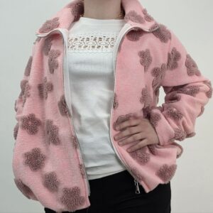 Kurtka polarowa z wełną w kwiaty pudrowy róż