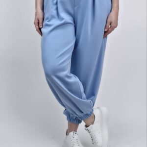 Spodnie pumpki masełkowe z guzikiem, kolor jasno niebieski