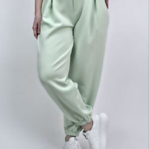 Spodnie pumpki masełkowe z guzikiem, kolor miętowy