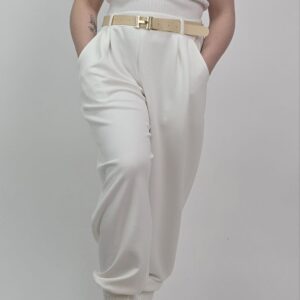 Spodnie typu Jogger Chic z Paskiem "H"- kolor śmietankowy, rozmiar uniwersalny