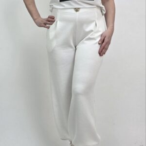 Spodnie Masełkowe Pumpki z Biżuteryjnym Guzikiem- kolor śmietankowy