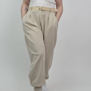 Spodnie typu Jogger Chic z Paskiem "H"- kolor beżowy, rozmiar uniwersalny