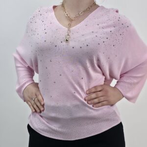 Bluzka dzianinowa pastelowy róż, rozmiar uniwersalny