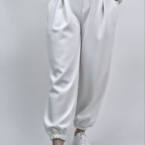 Spodnie pumpki masełkowe z guzikiem, kolor biały