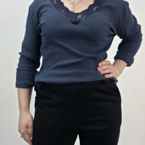 Bluzka bawełniana z koronką granatowa, rozmiar uniwersalny