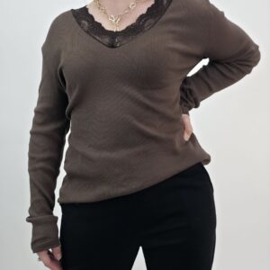 Bluzka bawełniana z koronką czekoladowa, rozmiar uniwersalny