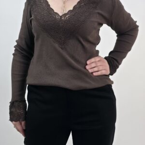 Bluzka bawełniana prążek czekoladowa, rozmiar uniwersalny