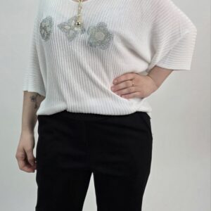 Bluzka prążek nietoperz śmietankowa, rozmiar uniwersalny