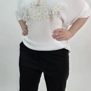 Bluzka prążek nietoperz śmietankowa, rozmiar uniwersalny