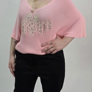 Bluzka prążek nietoperz pudrowy róż, rozmiar uniwersalny