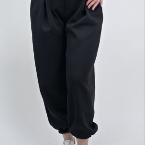 Spodnie pumpki masełkowe z guzikiem, kolor czarny