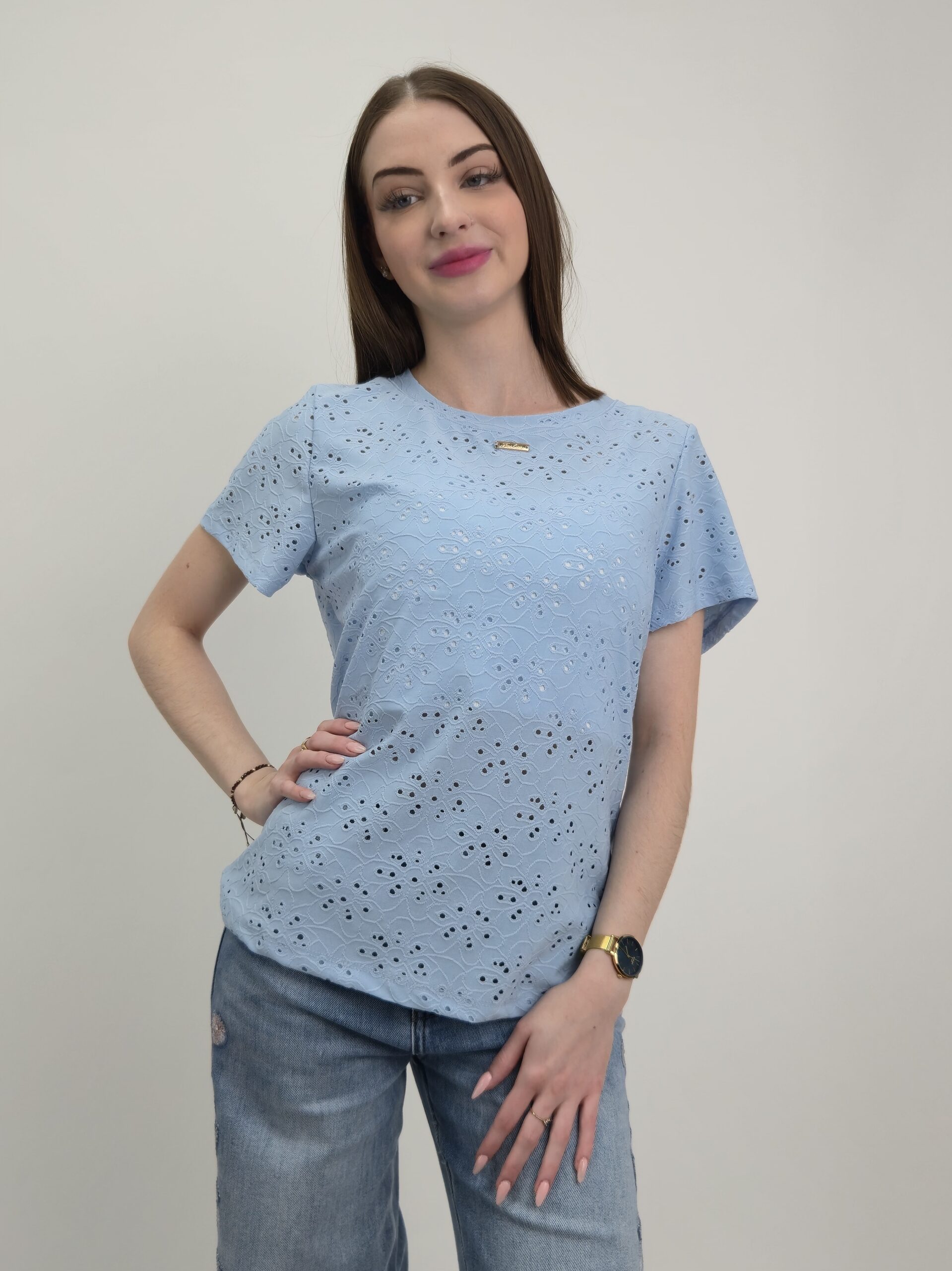 Bluzka Ażurowa Soft Lace – Błękitna, rozmiar uniwersalny - obrazek 2