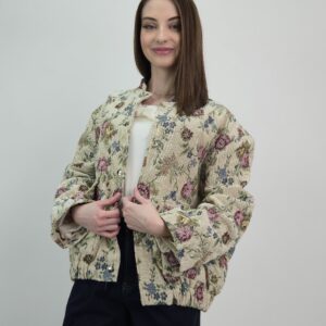 Kurtka żakardowa w kwiaty, elegancka i stylowa