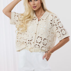 Ażurowa koszula z krótkim rękawem kolor ecru