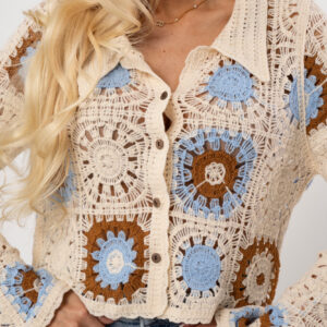Koszula Crochet z Geometrycznym Wzorem, kolor beżowy